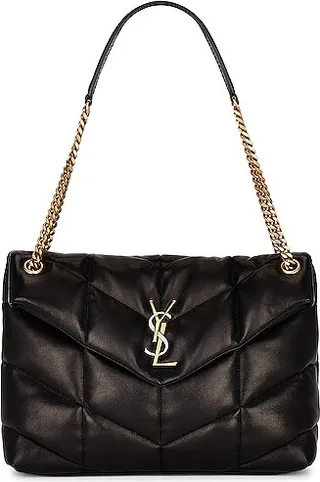 Saint Laurent Medium Puffer Tri Metal Chain Bag in Black