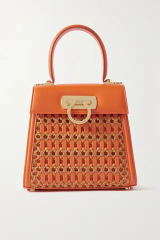Ferragamo - Creations Mini Woven Raffia And Leather Tote - Orange