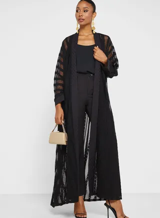 Embroidered Mesh Abaya