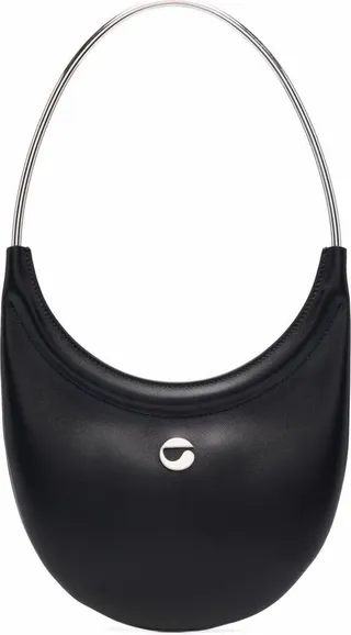 Black Ring Swipe Tote Bag In Leather Woman