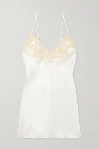 La Perla - Lace-trimmed Silk-charmeuse Chemise - Cream