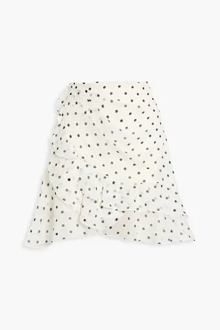 Wrap-effect polka-dot silk-chiffon mini skirt