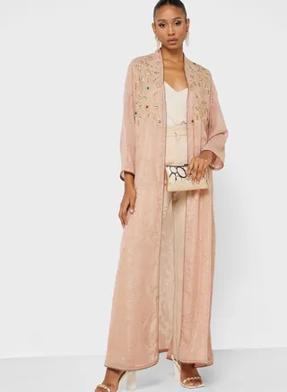 Embroidered Mesh Abaya