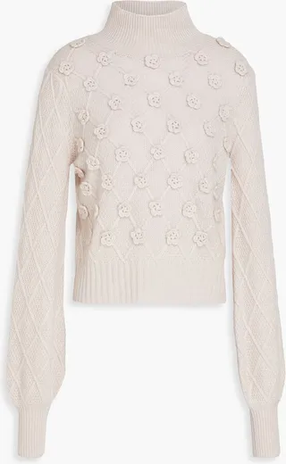 Crochet-knit turtleneck sweater