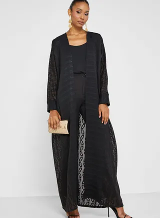 Embroidered Mesh Abaya