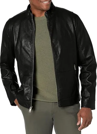 Dockers Men's The Dylan Faux Leather Racer Jacket (Black) Men's Jacket
