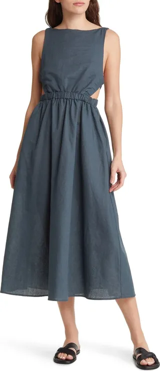 Open Back Linen & Cotton Apron Dress