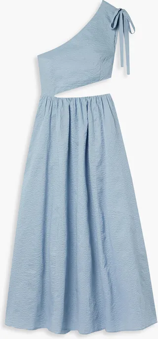 Alberobello one-shoulder cutout cotton-seersucker midi dress