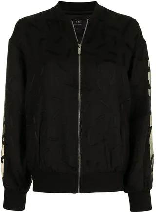 Embroidered Sheer-Overlay Bomber Jacket