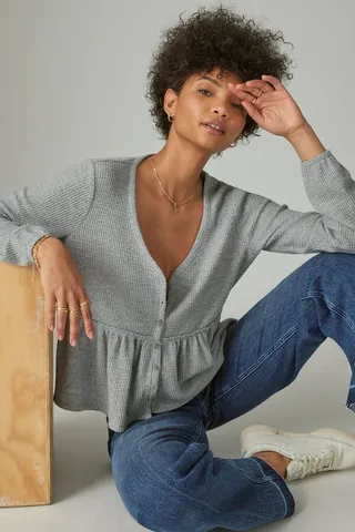 Cloud Jersey Waffle Button Thru Top
