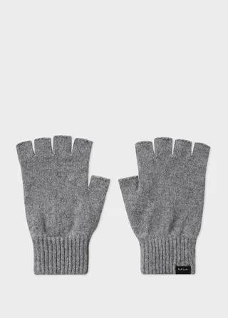 Grey Cashmere-Blend Fingerless Gloves