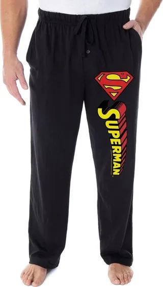 DC Comics Men's Classic Superman S Symbol And Script Loungewear Pajama Pants (2X) Black