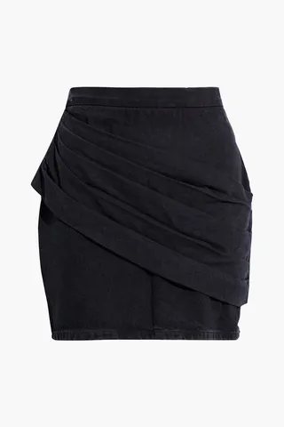 Massai pleated draped denim mini skirt