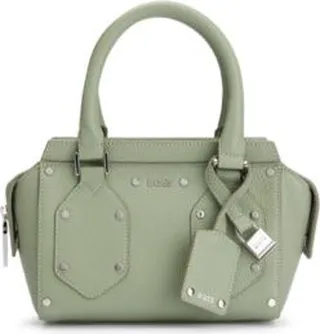 Grained-leather mini tote bag with padlock and tag
