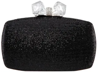 Women's Glitter Minaudiere With Crystal Bow Clasp