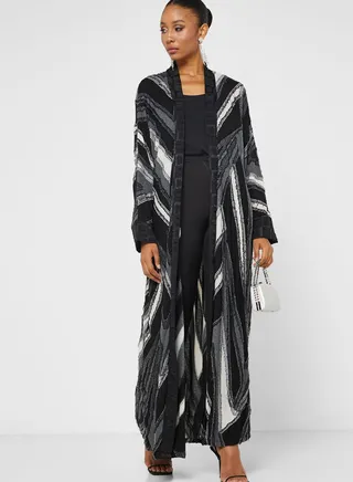 Printed Button Detail Abaya