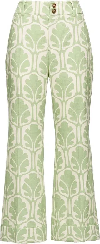 Geometric-Pattern Cropped Flared Trousers