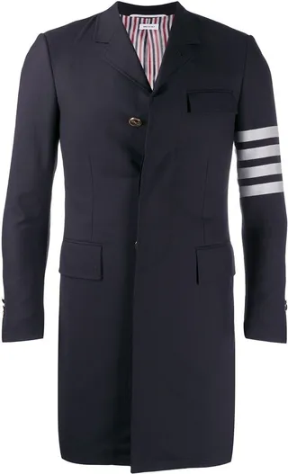 Blue 4-Bar Stripe Wool Coat
