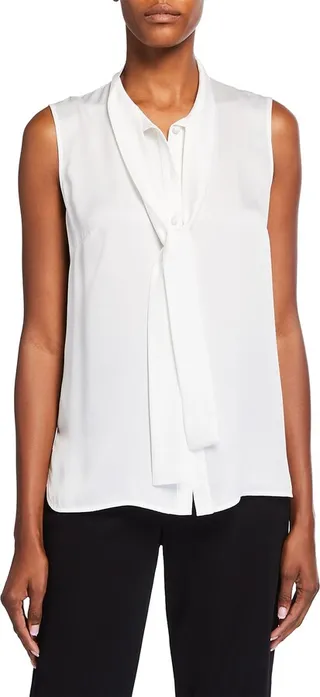 Tie-Neck Sleeveless Button Down Blouse