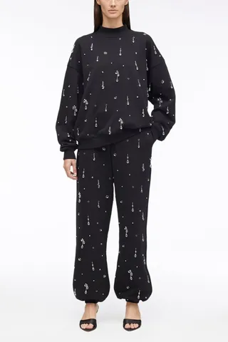 Drip Embellished Compact French Terry Sweatpant in black