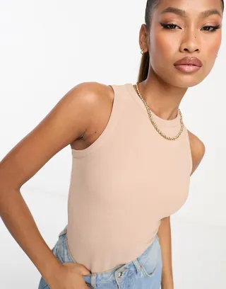 ASOS DESIGN ottoman rib bodysuit in camel