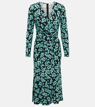 Printed ruched midi dress