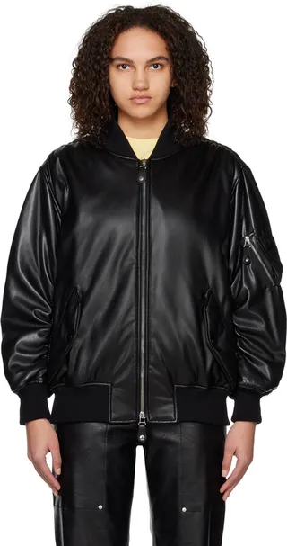 Stella McCartney Black Alter Mat Faux-Leather Bomber Jacket