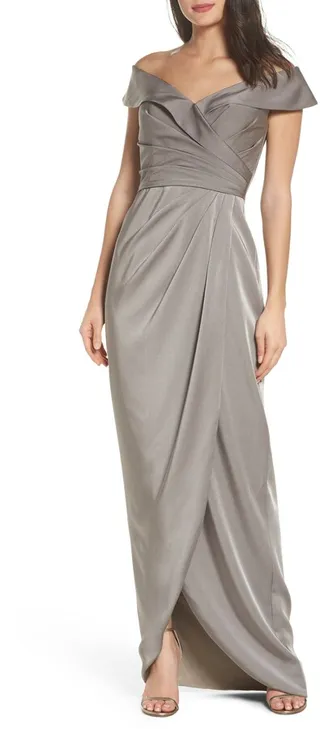 Surplice Off the Shoulder Column Gown