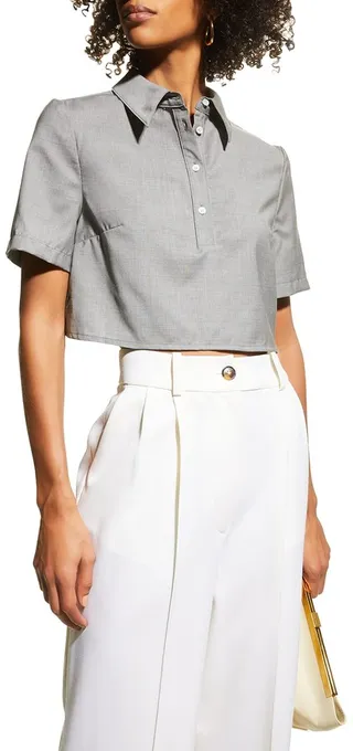 Cropped Wool Collared Shirt