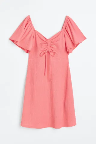 Crinkled Drawstring-detail Dress