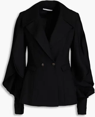 Double-breasted ruffled wool-twill blazer