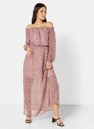 Paisley Off-Shoulder Maxi Dress