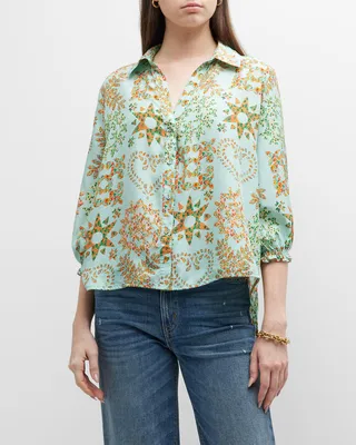 Corbetta Floral-Print Blouson-Sleeve Shirt