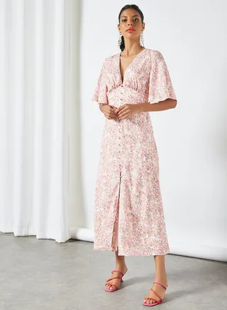 Printed V-Neck Dress Pink