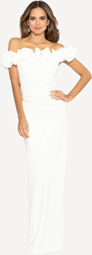 Off The Shoulder Ruffle Long Scuba Gown