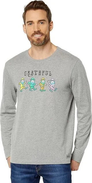 Life is Good Grateful Leprechauns Long Sleeve Crusher Tee (Heather Gray) Men's Clothing