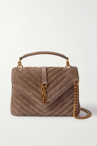 SAINT LAURENT - College Medium Quilted Suede Tote - Brown