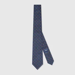 Double G and polka dot silk jacquard tie
