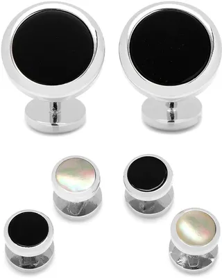 3-Piece Ox And Bull Trading Co. Double Sided Onyx Round Beveled Stud Set