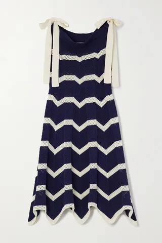 La DoubleJ - Striped Crocheted Cotton Mini Dress - Blue