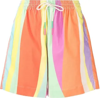 Stripe-Print Drawstring-Waist Short Shorts