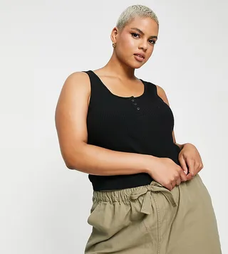 ASOS DESIGN Curve button front tank top in black