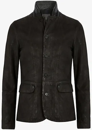 Mens Anthracitegre Survey Brushed-leather Blazer