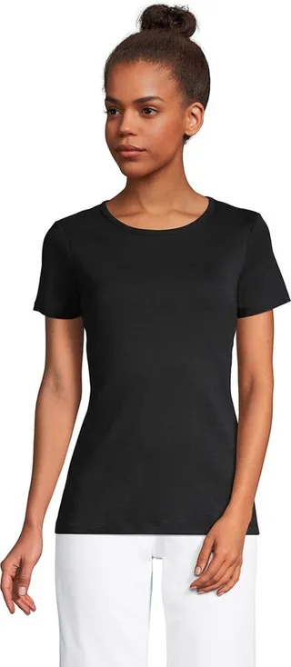 Lands' End Women's Tall Cotton Rib Short Sleeve Crewneck T-shirt - X Large Tall - Black