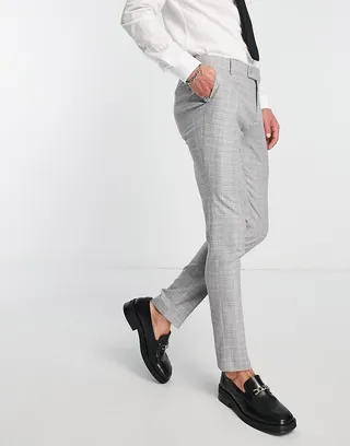 Bolongaro Trevor plaid skinny suit pants in gray