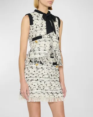 Bow-Neck Eyelash Tweed Waistcoat