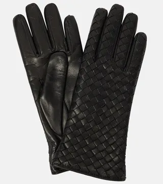 Intrecciato leather gloves