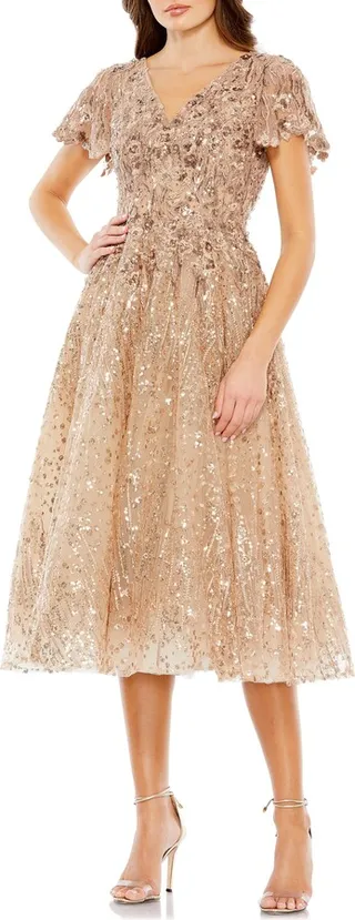 Beaded Floral Fit & Flare Cocktail Dress