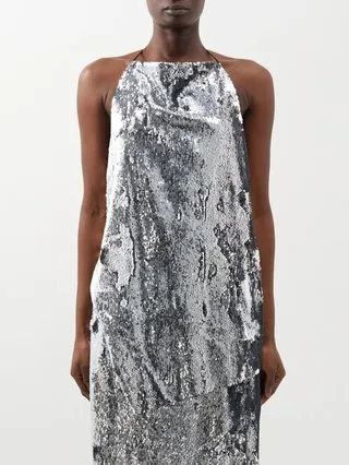 Asymmetric Sequinned Halterneck Top