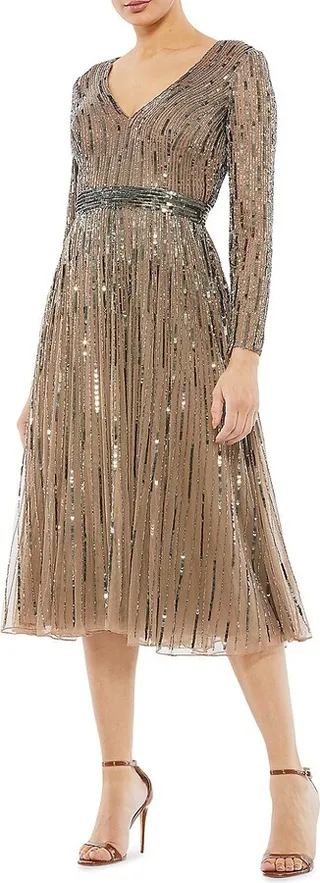 Sequin Long-Sleeve Cocktail Dress
